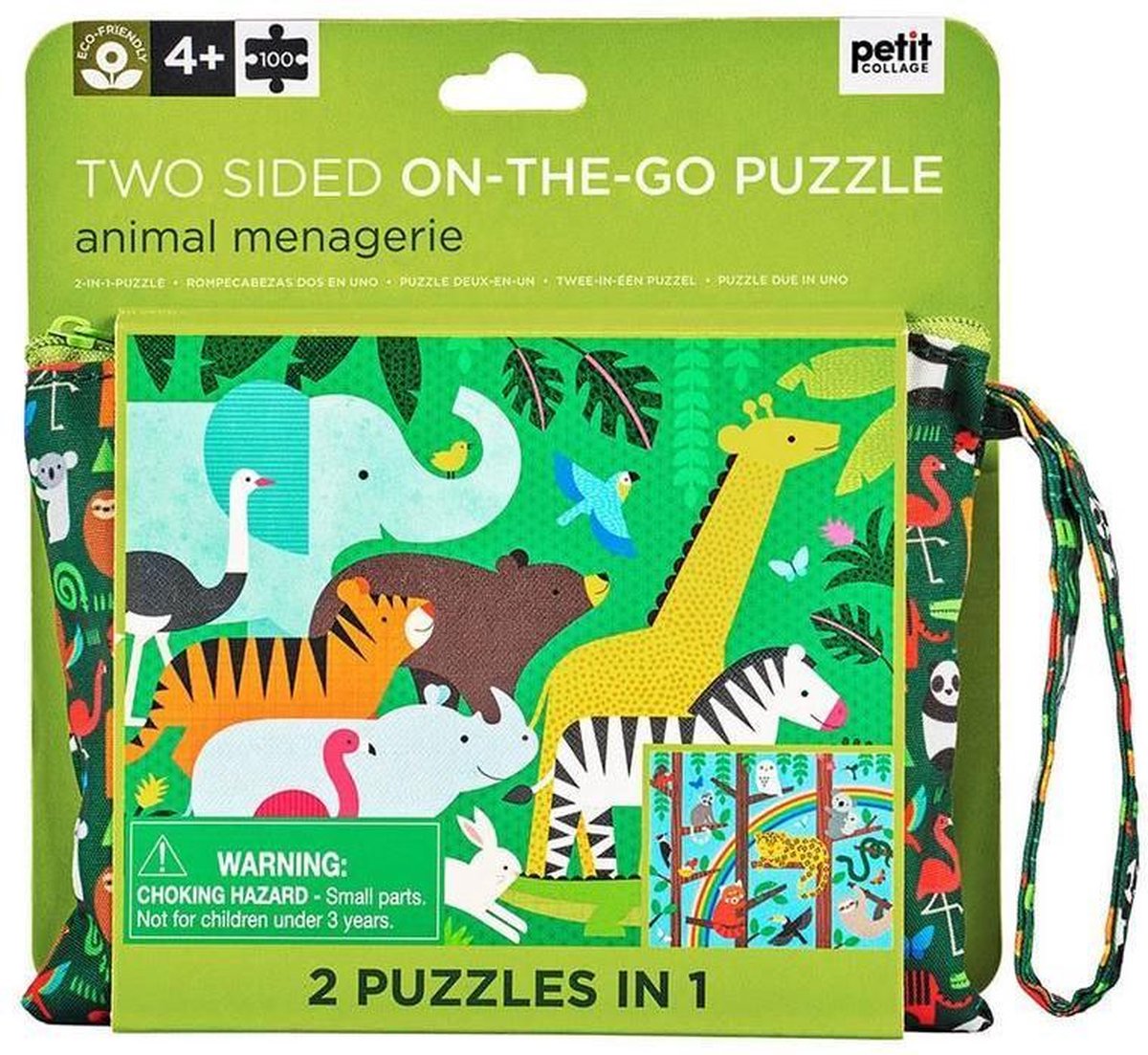 Wild & Wolf dubbelzijdige puzzel in etui met rits | Wilde Dieren | 100 stuks | vanaf 3 jaar